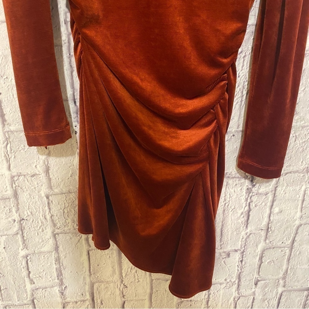 A.l.c. Marcel Ruched Velvet Mini Dress in Sumac Rust Burnt Orange 12 - Picture 15 of 15